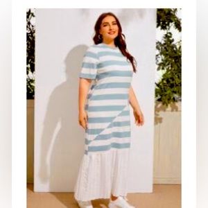 Pleated Hem Striped Dress